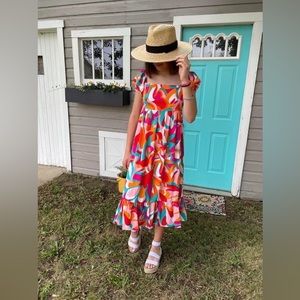 Abstract Print Square Neck Midi Dress